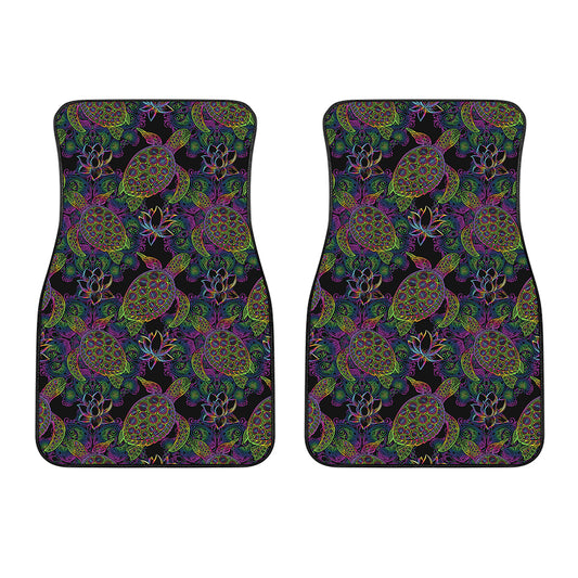 Psychedelic Sea Turtle Pattern Print Front Car Floor Mats