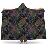 Psychedelic Sea Turtle Pattern Print Hooded Blanket