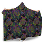 Psychedelic Sea Turtle Pattern Print Hooded Blanket