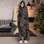 Psychedelic Sea Turtle Pattern Print Hooded Blanket