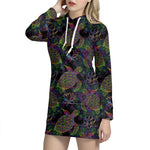 Psychedelic Sea Turtle Pattern Print Hoodie Dress