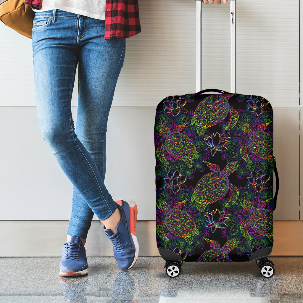 Psychedelic Sea Turtle Pattern Print Luggage Cover