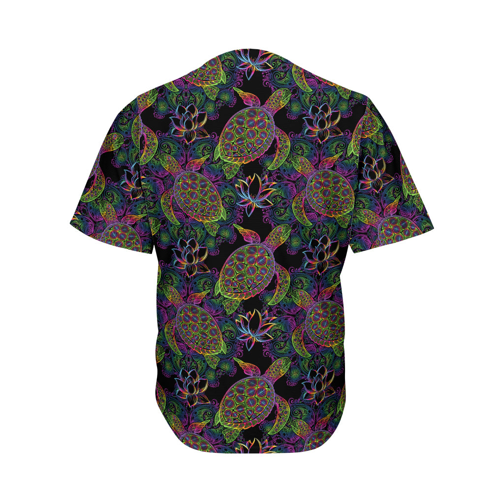 Psychedelic Sea Turtle Pattern Print Men's Baseball Jersey