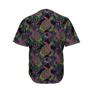 Psychedelic Sea Turtle Pattern Print Men's Baseball Jersey