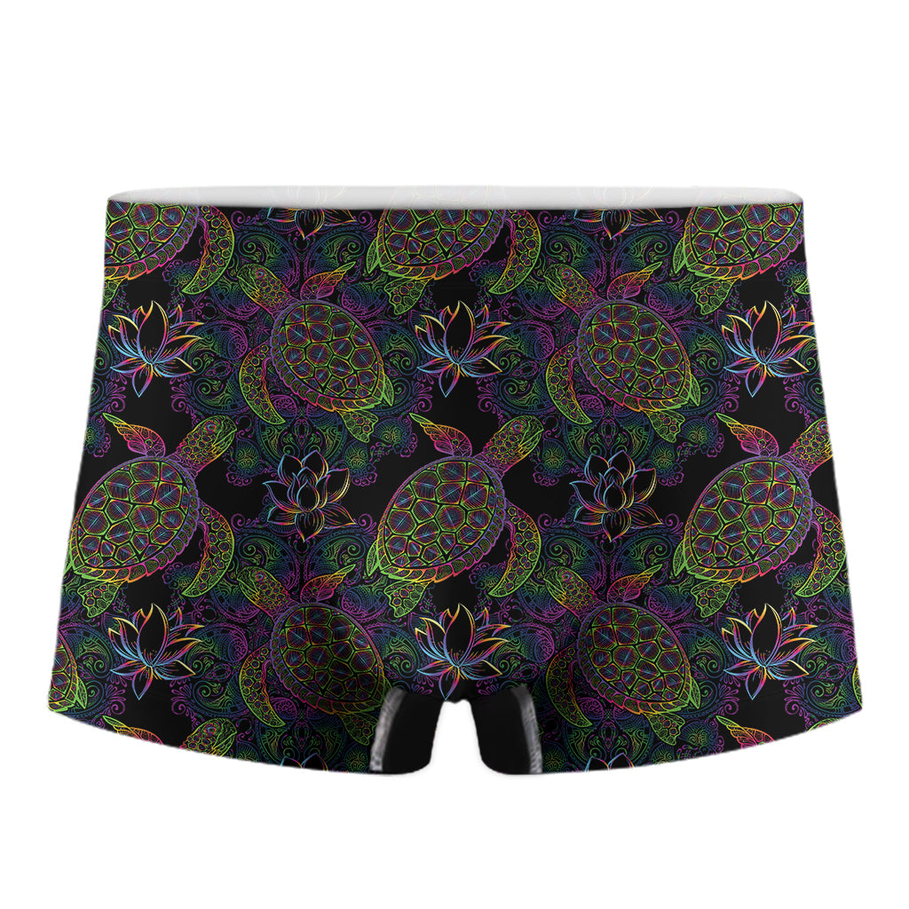 Psychedelic Sea Turtle Pattern Print Men's Boxer Briefs