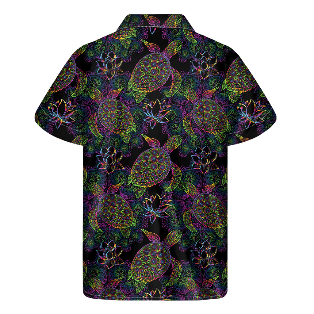 Psychedelic Sea Turtle Pattern Print Men's Short Sleeve Shirt