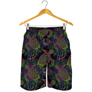 Psychedelic Sea Turtle Pattern Print Men's Shorts