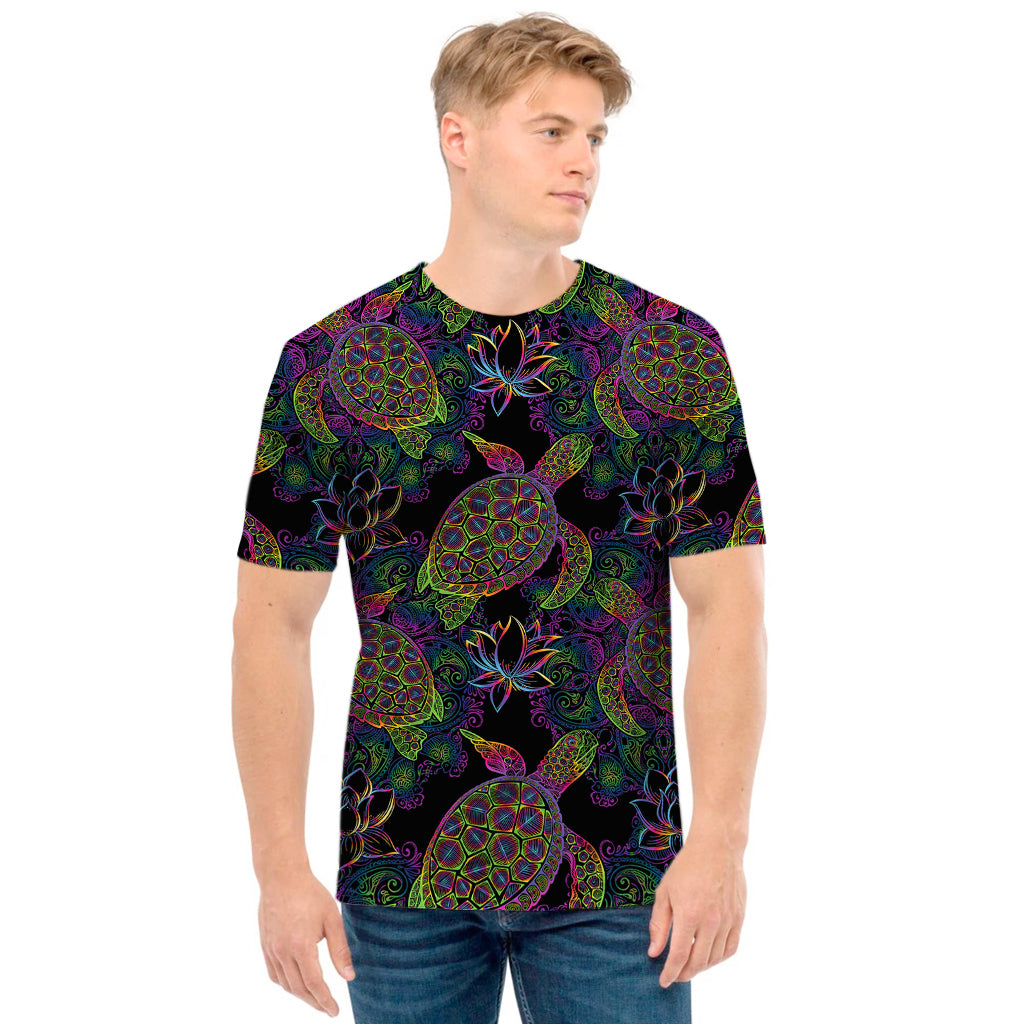 Psychedelic Sea Turtle Pattern Print Men's T-Shirt