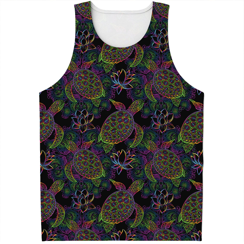 Psychedelic Sea Turtle Pattern Print Men's Tank Top