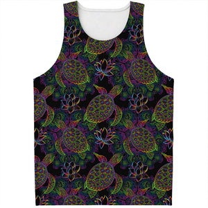 Psychedelic Sea Turtle Pattern Print Men's Tank Top