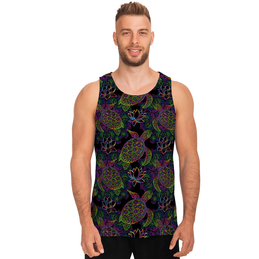 Psychedelic Sea Turtle Pattern Print Men's Tank Top