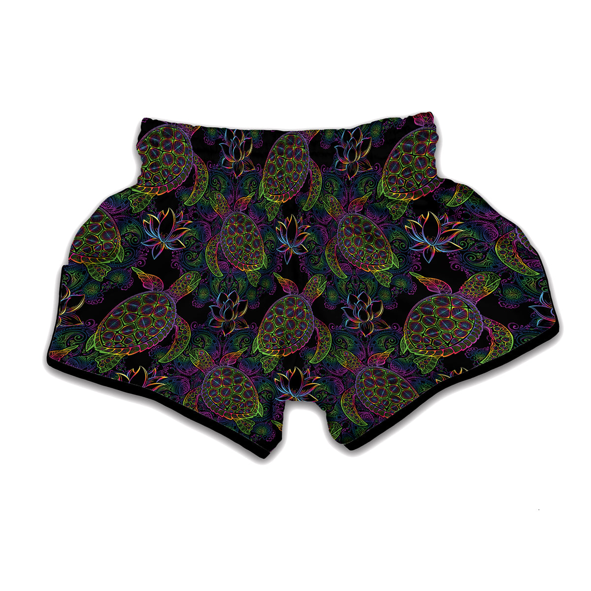 Psychedelic Sea Turtle Pattern Print Muay Thai Boxing Shorts