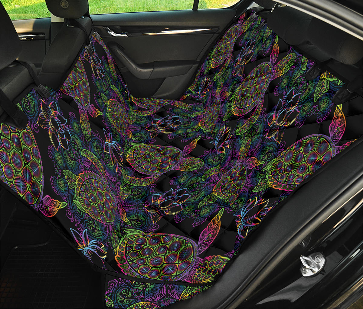 Psychedelic Sea Turtle Pattern Print Pet Car Back Seat Cover