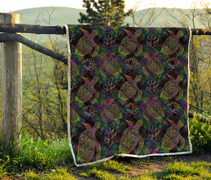 Psychedelic Sea Turtle Pattern Print Quilt