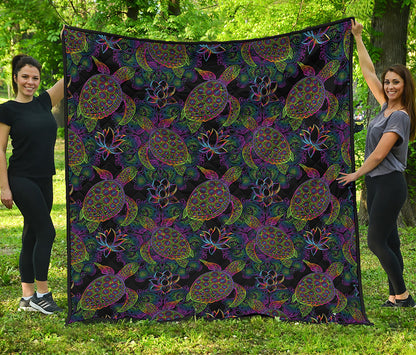 Psychedelic Sea Turtle Pattern Print Quilt
