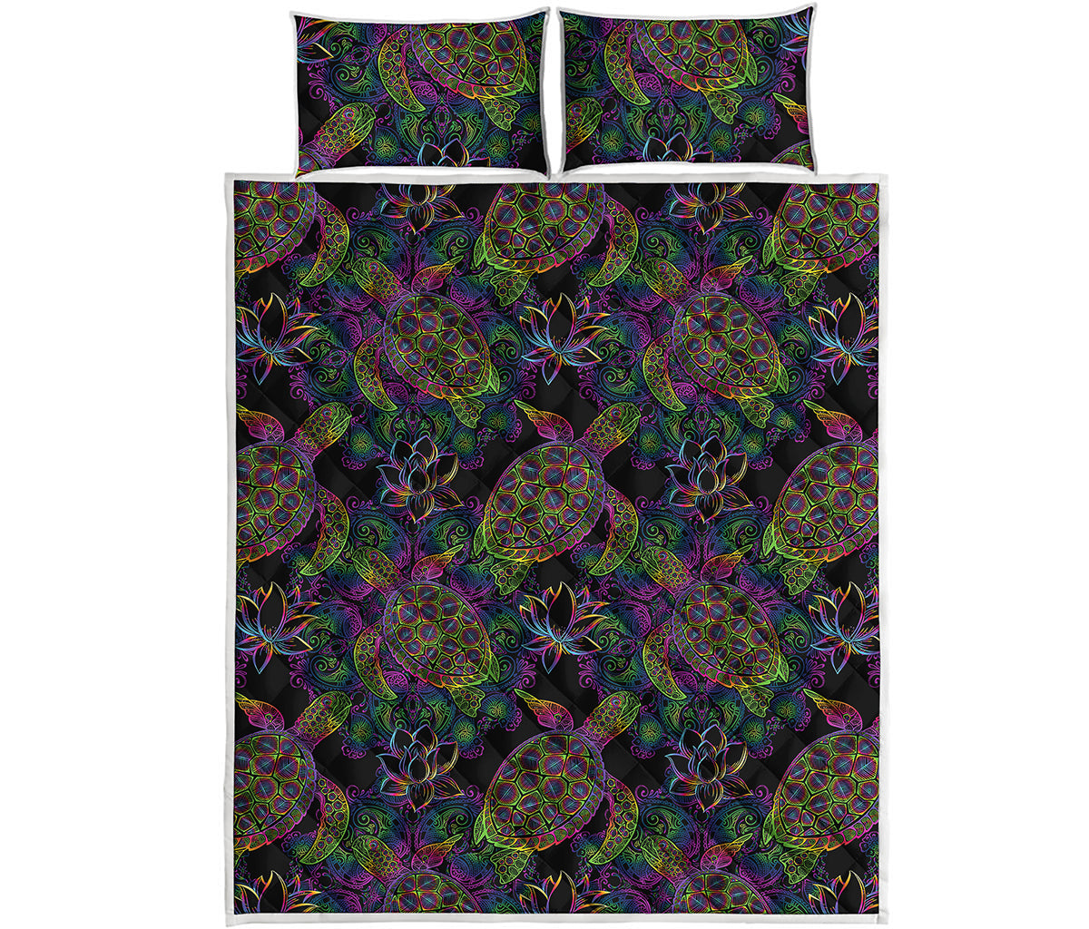 Psychedelic Sea Turtle Pattern Print Quilt Bed Set