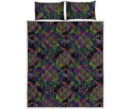 Psychedelic Sea Turtle Pattern Print Quilt Bed Set