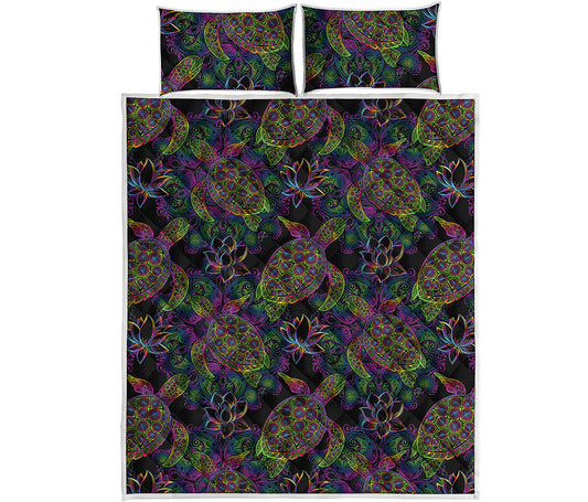 Psychedelic Sea Turtle Pattern Print Quilt Bed Set