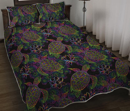 Psychedelic Sea Turtle Pattern Print Quilt Bed Set