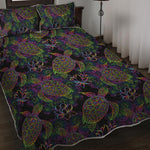 Psychedelic Sea Turtle Pattern Print Quilt Bed Set