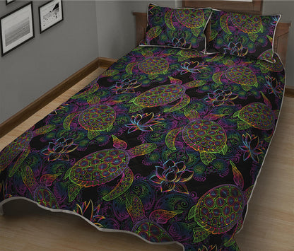 Psychedelic Sea Turtle Pattern Print Quilt Bed Set
