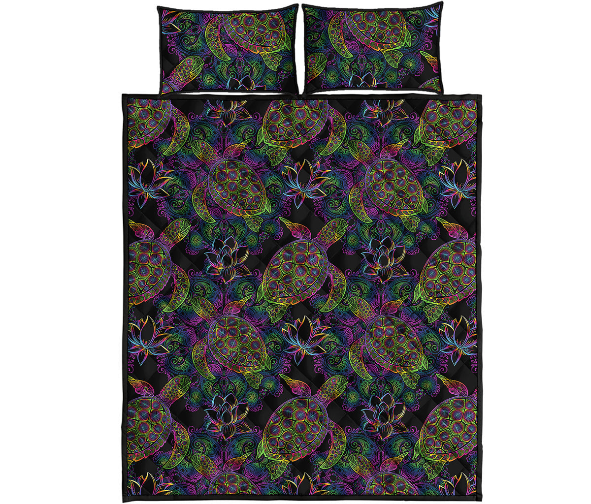 Psychedelic Sea Turtle Pattern Print Quilt Bed Set