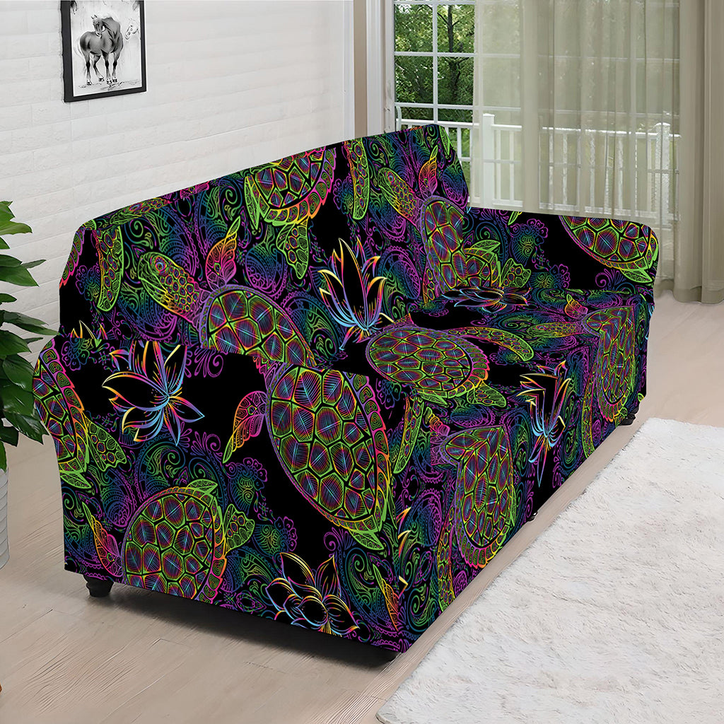 Psychedelic Sea Turtle Pattern Print Sofa Cover