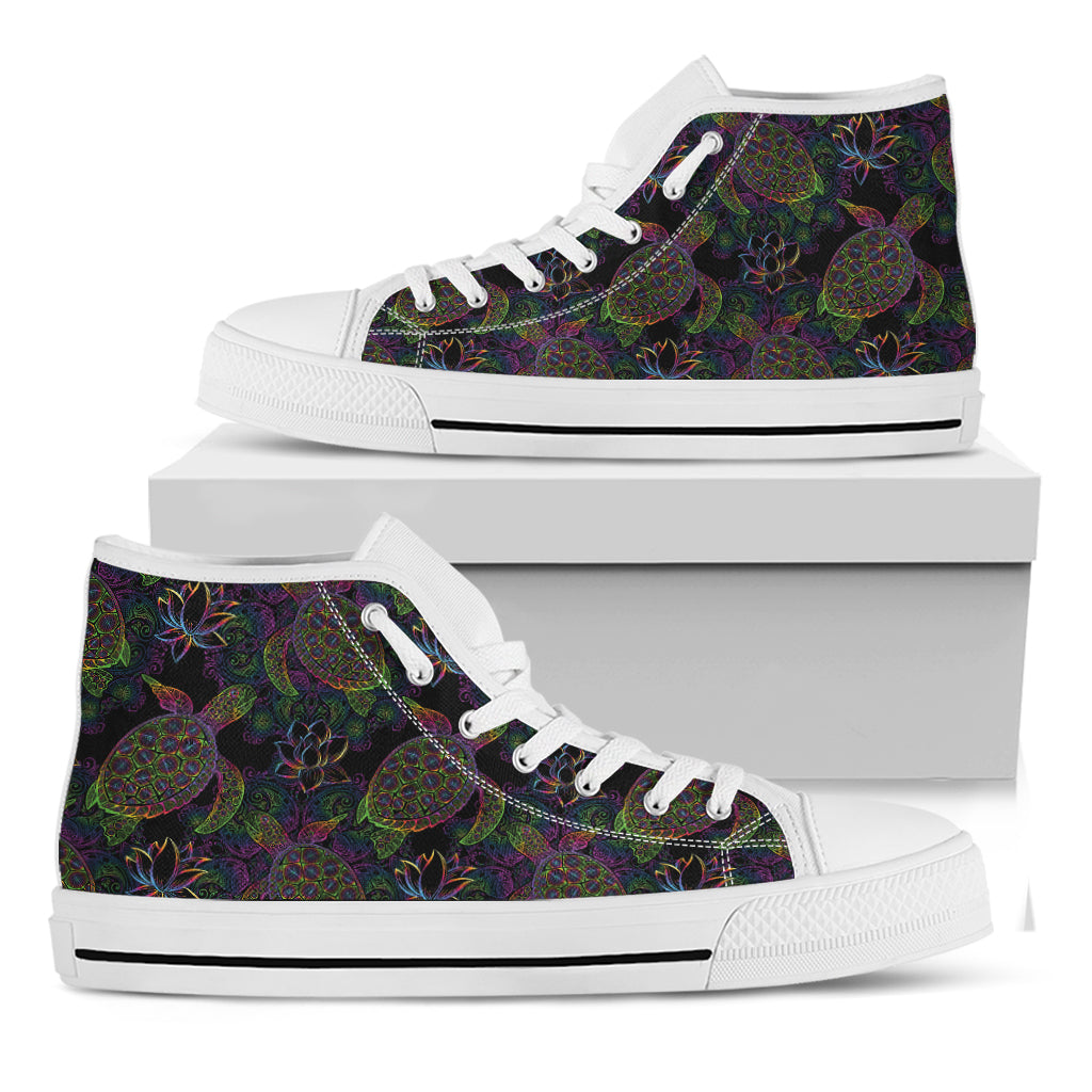 Psychedelic Sea Turtle Pattern Print White High Top Shoes