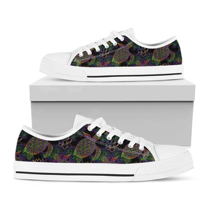 Psychedelic Sea Turtle Pattern Print White Low Top Shoes