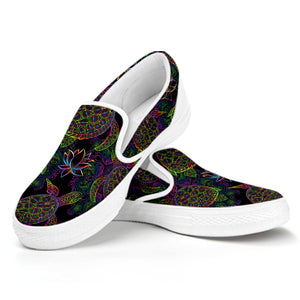 Psychedelic Sea Turtle Pattern Print White Slip On Shoes