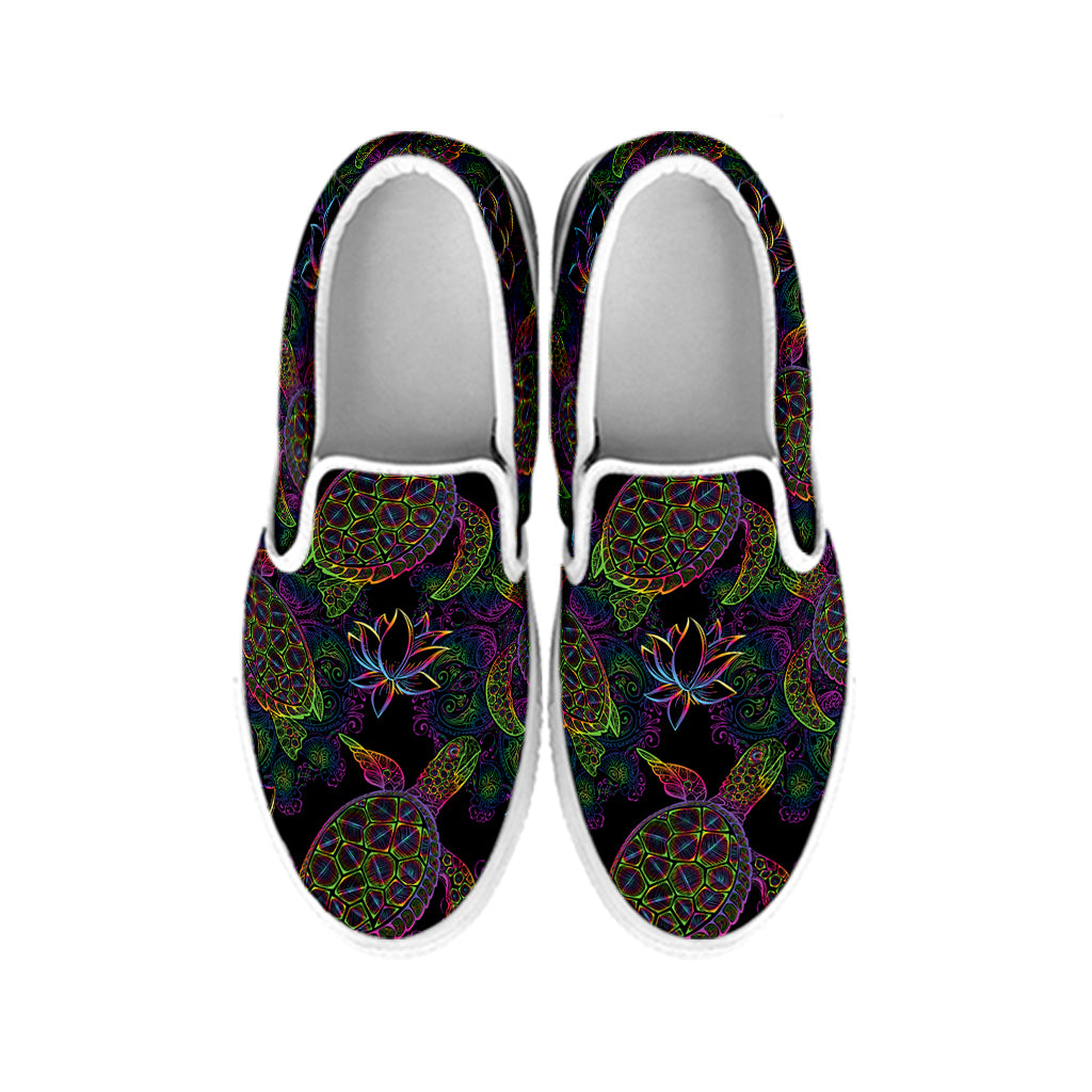 Psychedelic Sea Turtle Pattern Print White Slip On Shoes