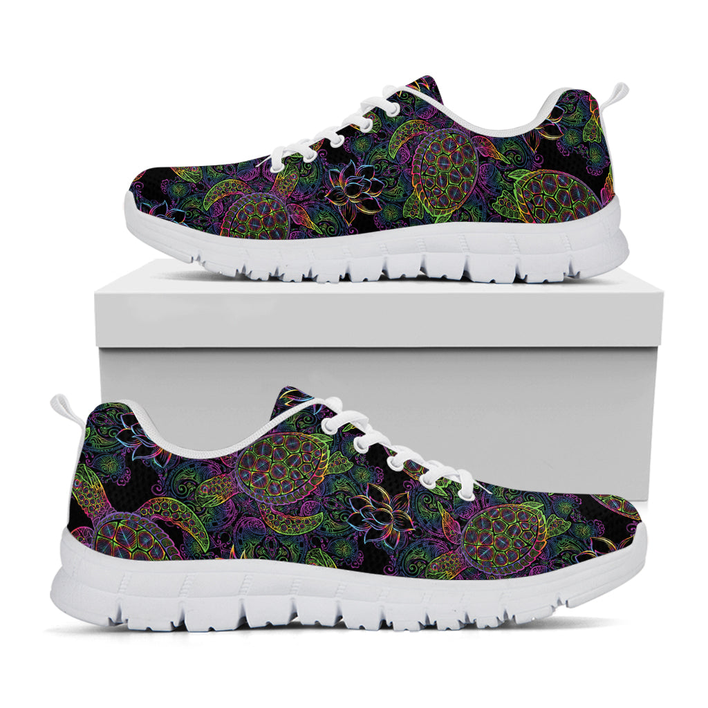 Psychedelic Sea Turtle Pattern Print White Sneakers