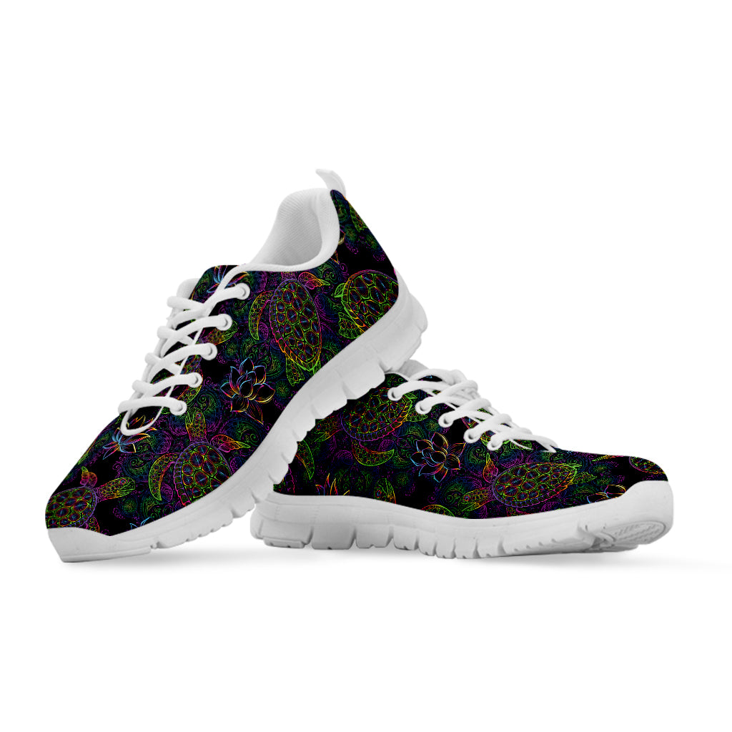 Psychedelic Sea Turtle Pattern Print White Sneakers