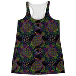 Psychedelic Sea Turtle Pattern Print Women's Racerback Tank Top