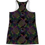 Psychedelic Sea Turtle Pattern Print Women's Racerback Tank Top
