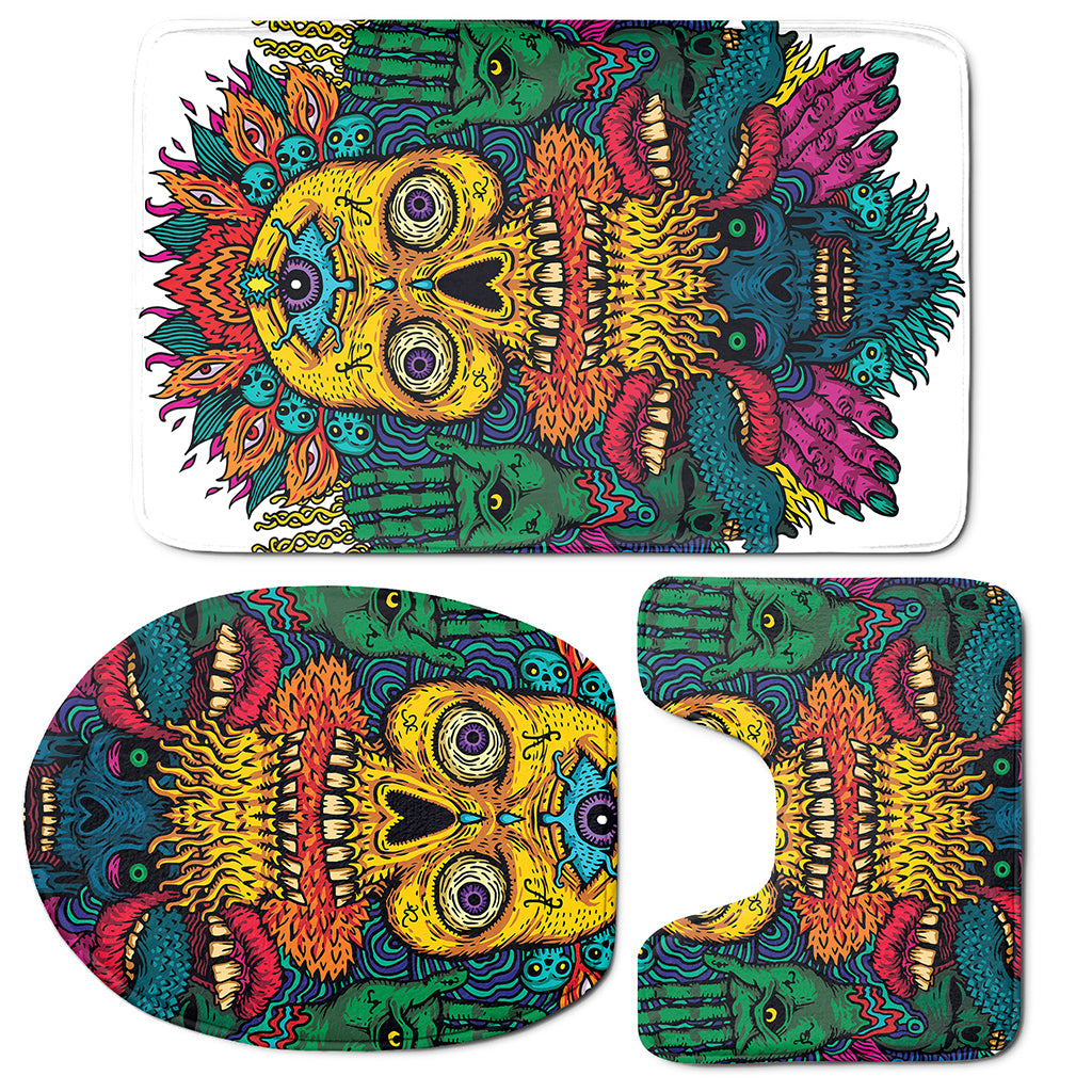 Psychedelic Skull Print 3 Piece Bath Mat Set