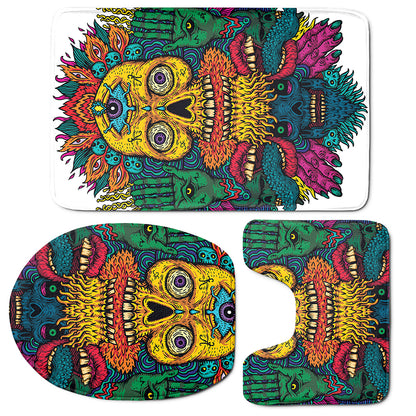 Psychedelic Skull Print 3 Piece Bath Mat Set
