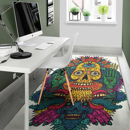 Psychedelic Skull Print Area Rug
