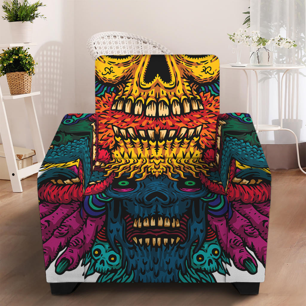 Psychedelic Skull Print Armchair Slipcover