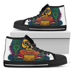 Psychedelic Skull Print Black High Top Shoes