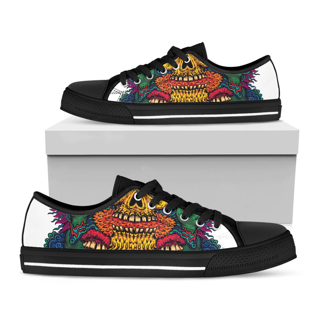 Psychedelic Skull Print Black Low Top Shoes 