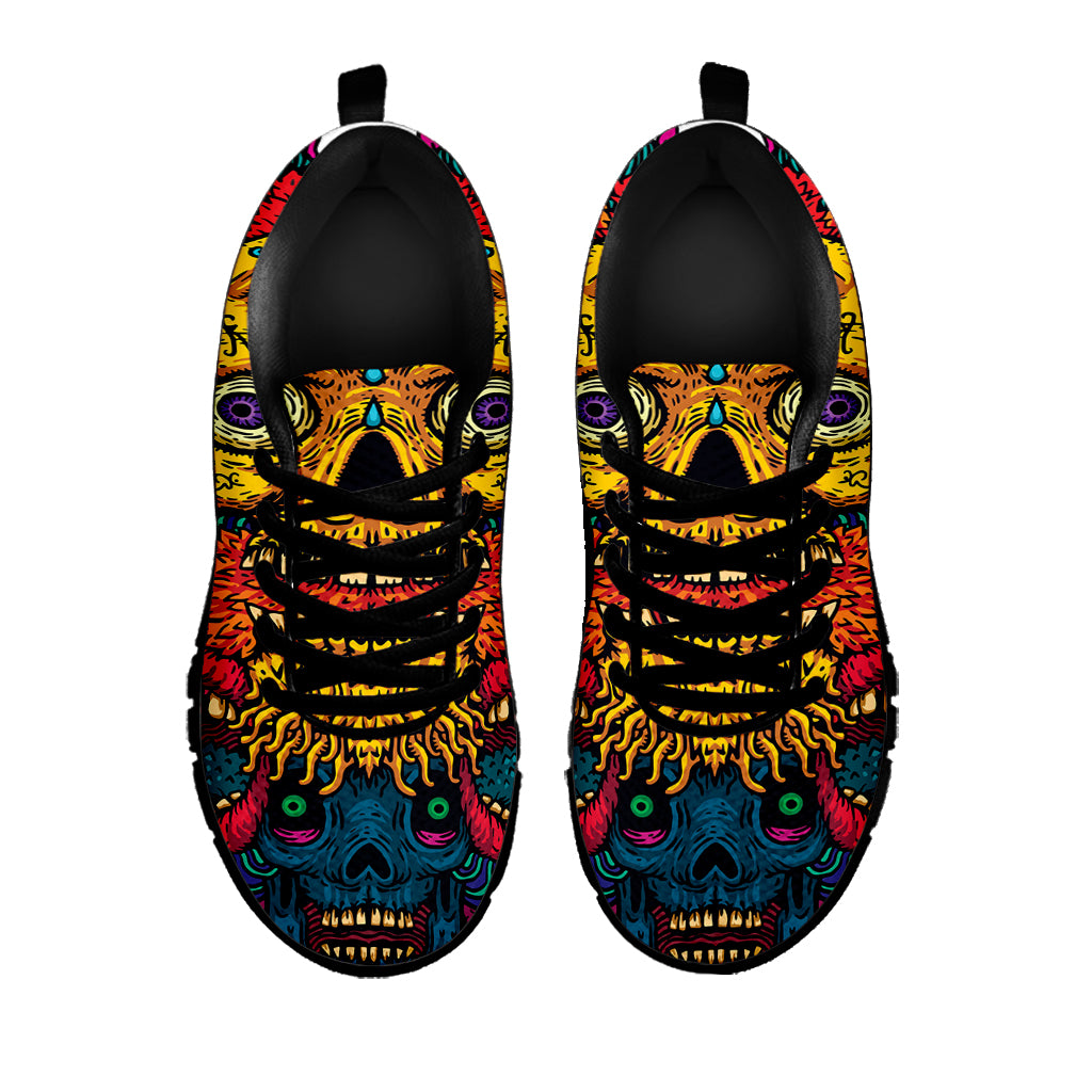 Psychedelic Skull Print Black Sneakers