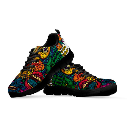 Psychedelic Skull Print Black Sneakers