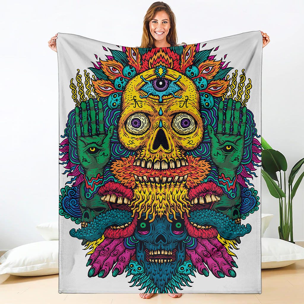 Psychedelic Skull Print Blanket