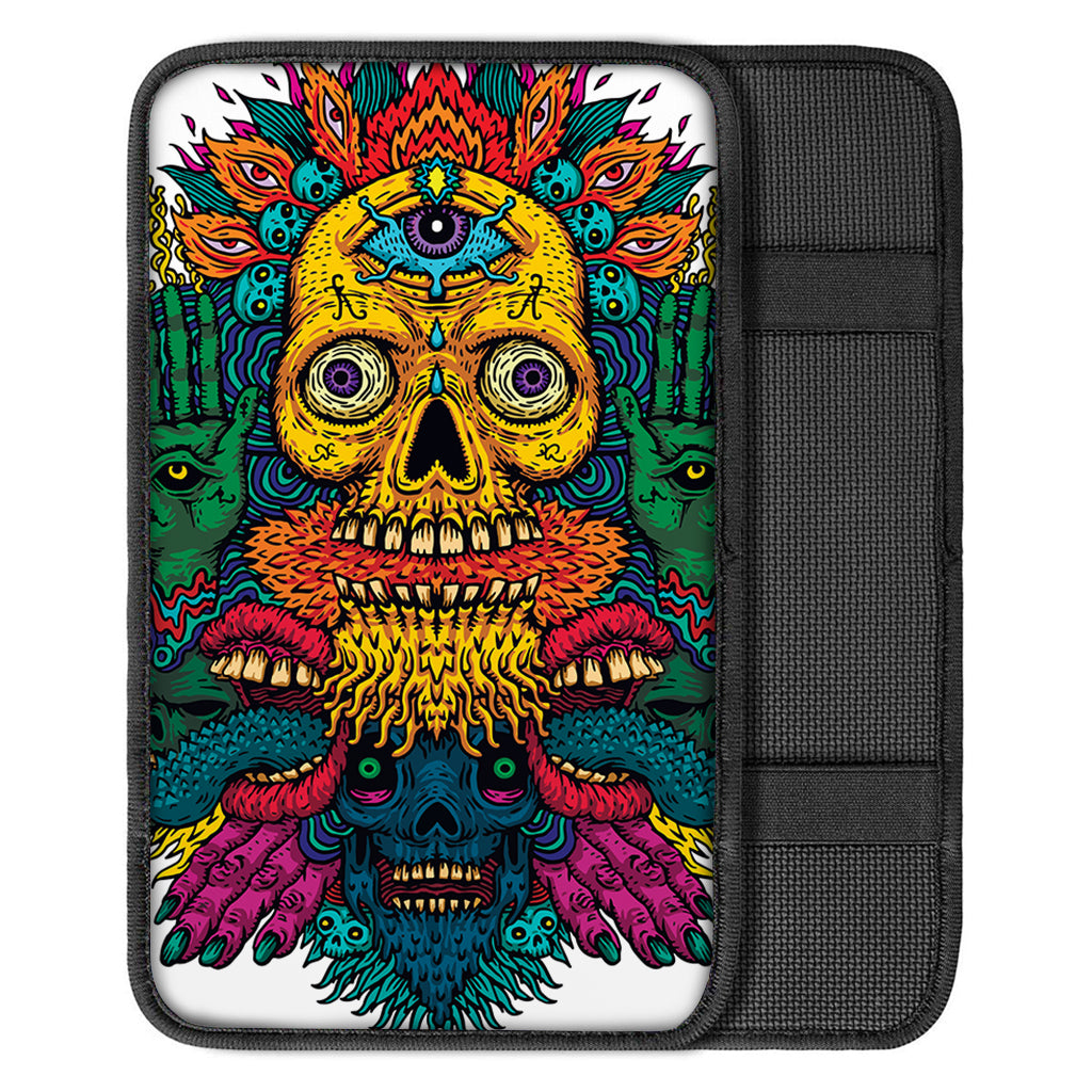 Psychedelic Skull Print Car Center Console Cover