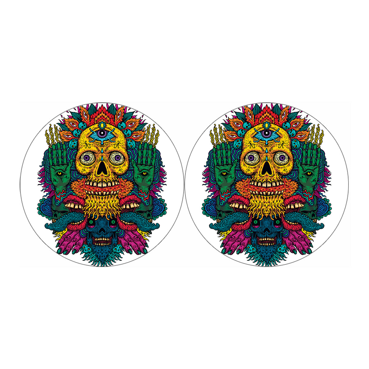 Psychedelic Skull Print Car Coasters