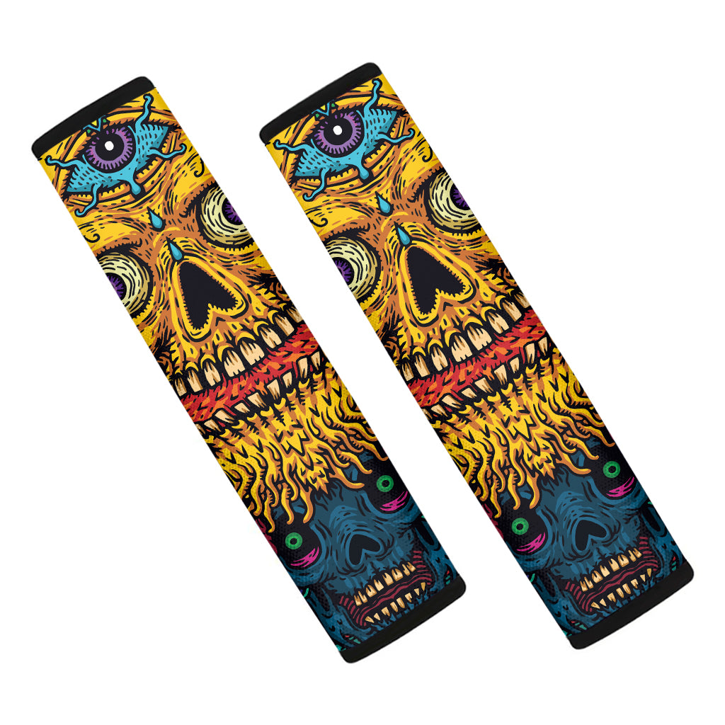 Psychedelic Skull Print Car Seat Belt Covers