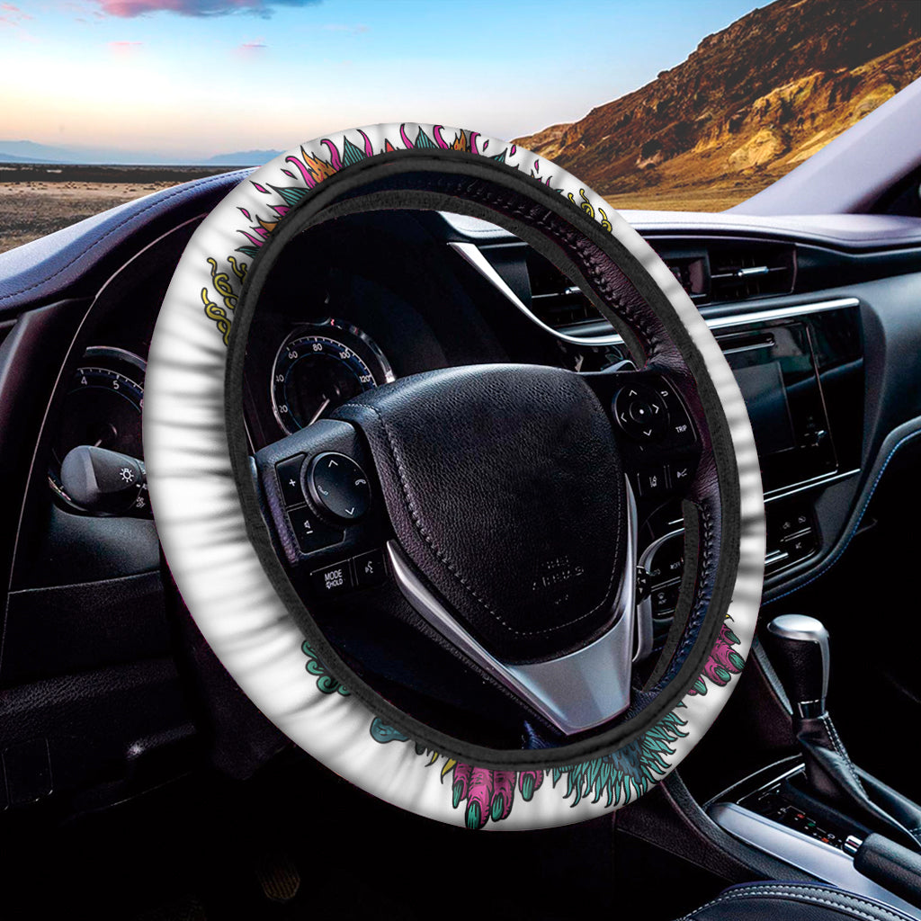 Psychedelic Skull Print Car Steering Wheel Cover