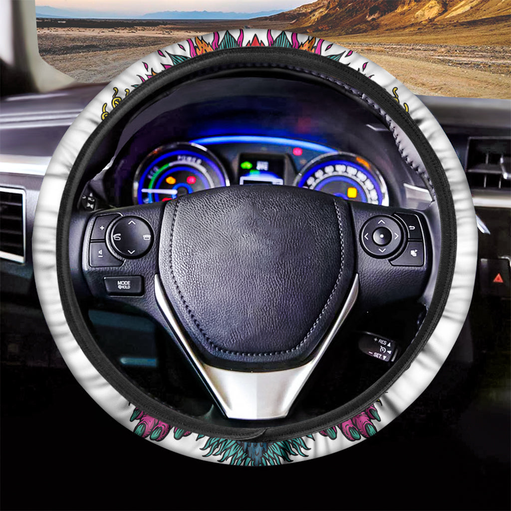 Psychedelic Skull Print Car Steering Wheel Cover