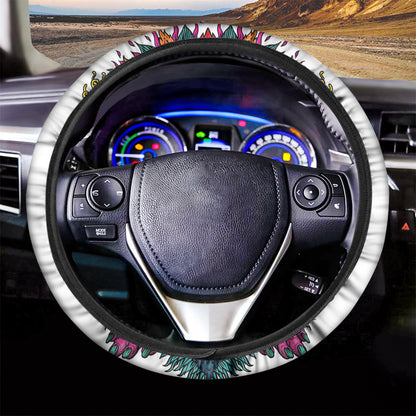 Psychedelic Skull Print Car Steering Wheel Cover